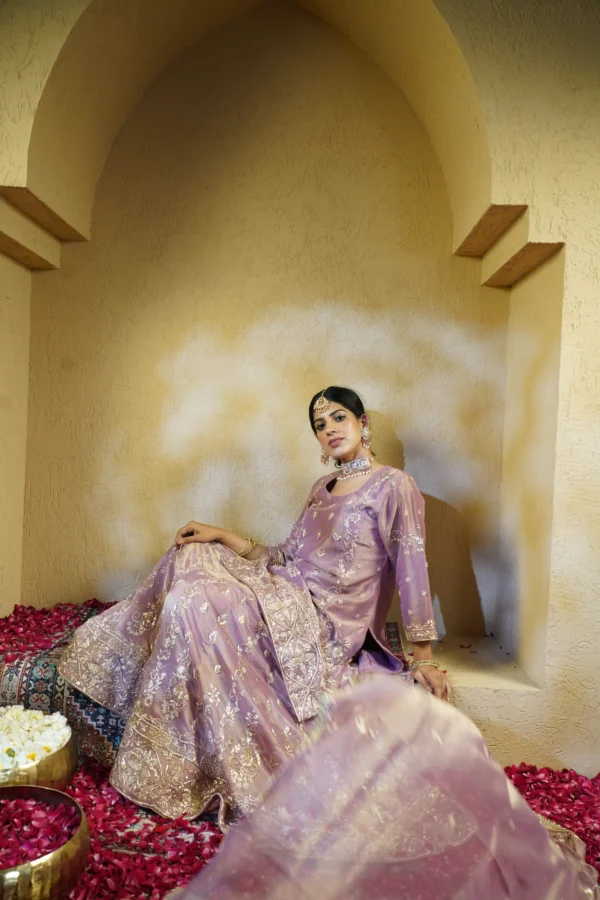 Lavender Luxe – Dabka Zardozi Gharara Set - Image 2