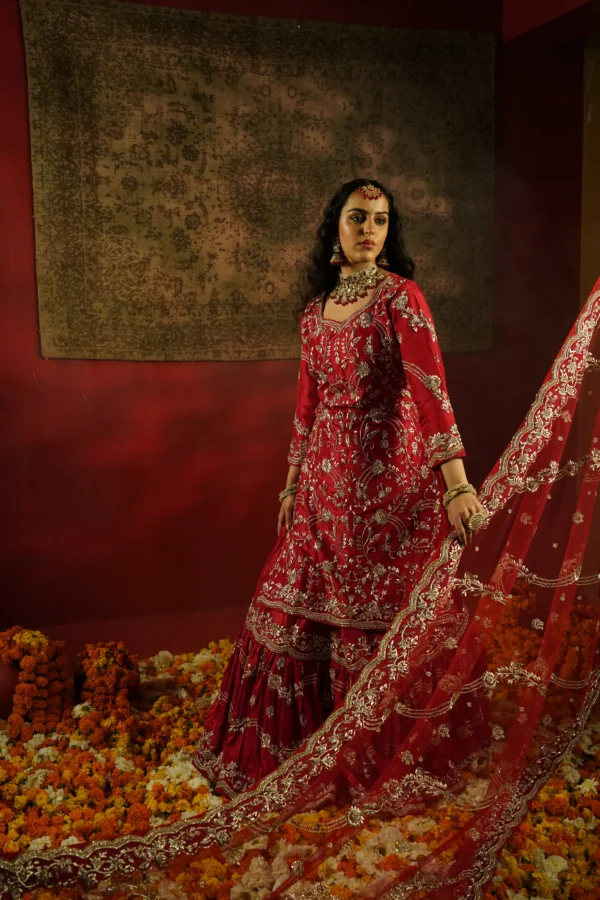 Farshi Lehenga in Crimson Red - Image 4