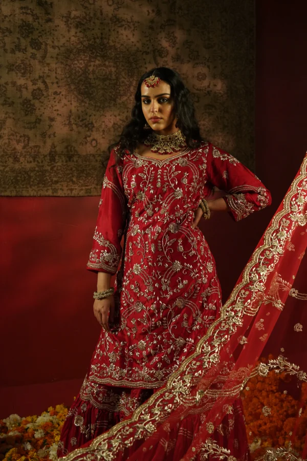 Farshi Lehenga in Crimson Red - Image 3