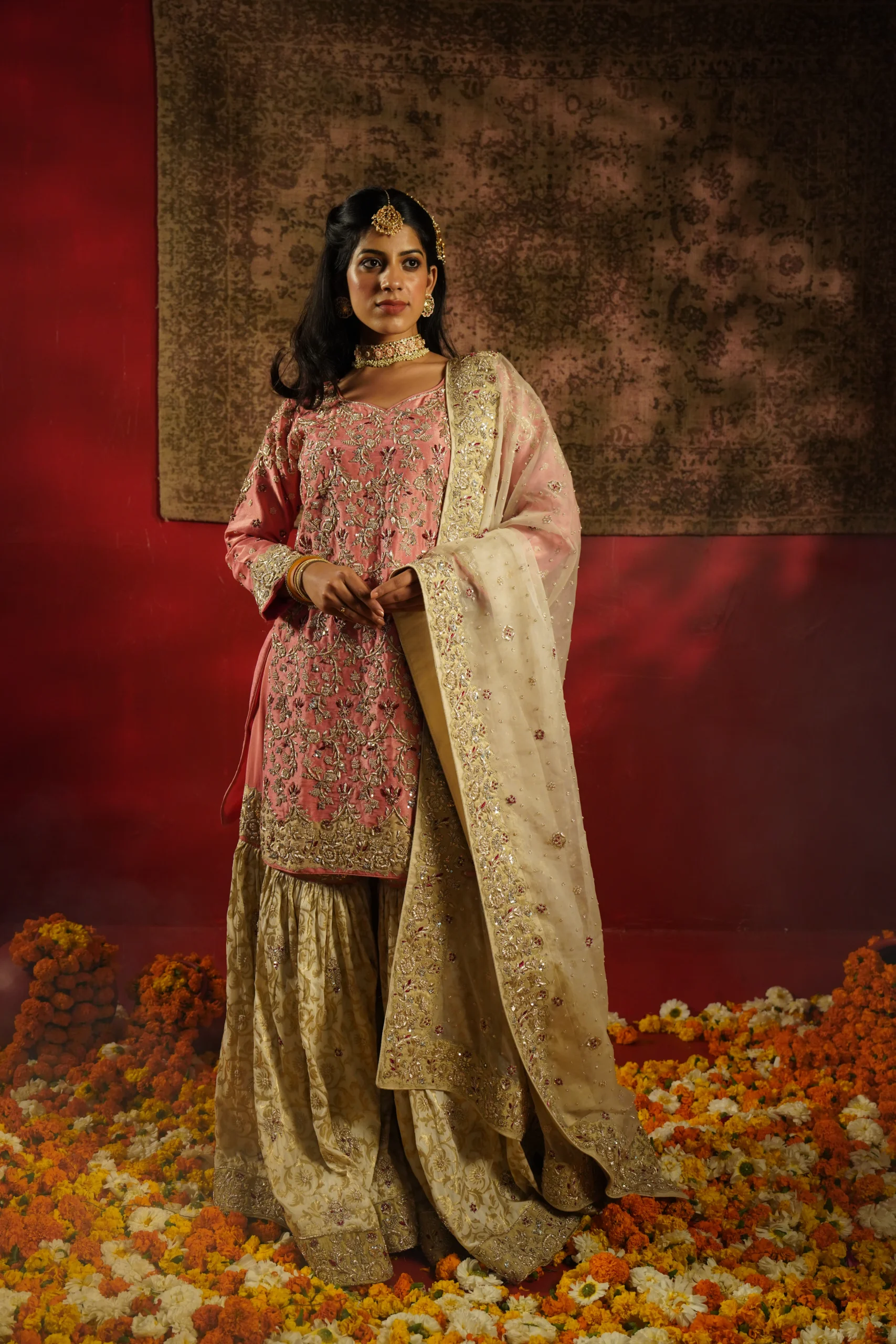 Blush Pink Zardozi & Dabka Bridal Gharara Set