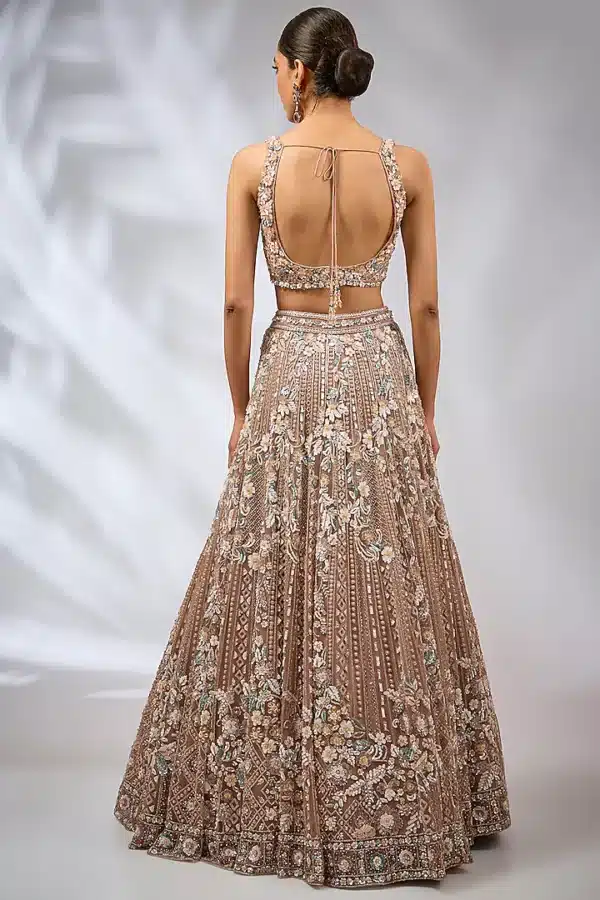 Onion Pink Tulle Net & Silk Hand Embroidered Lehenga Set - Image 2