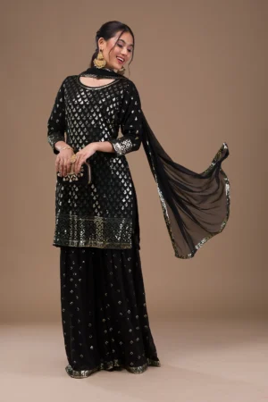 Black Sequins Georgette Readymade Salwar Suit