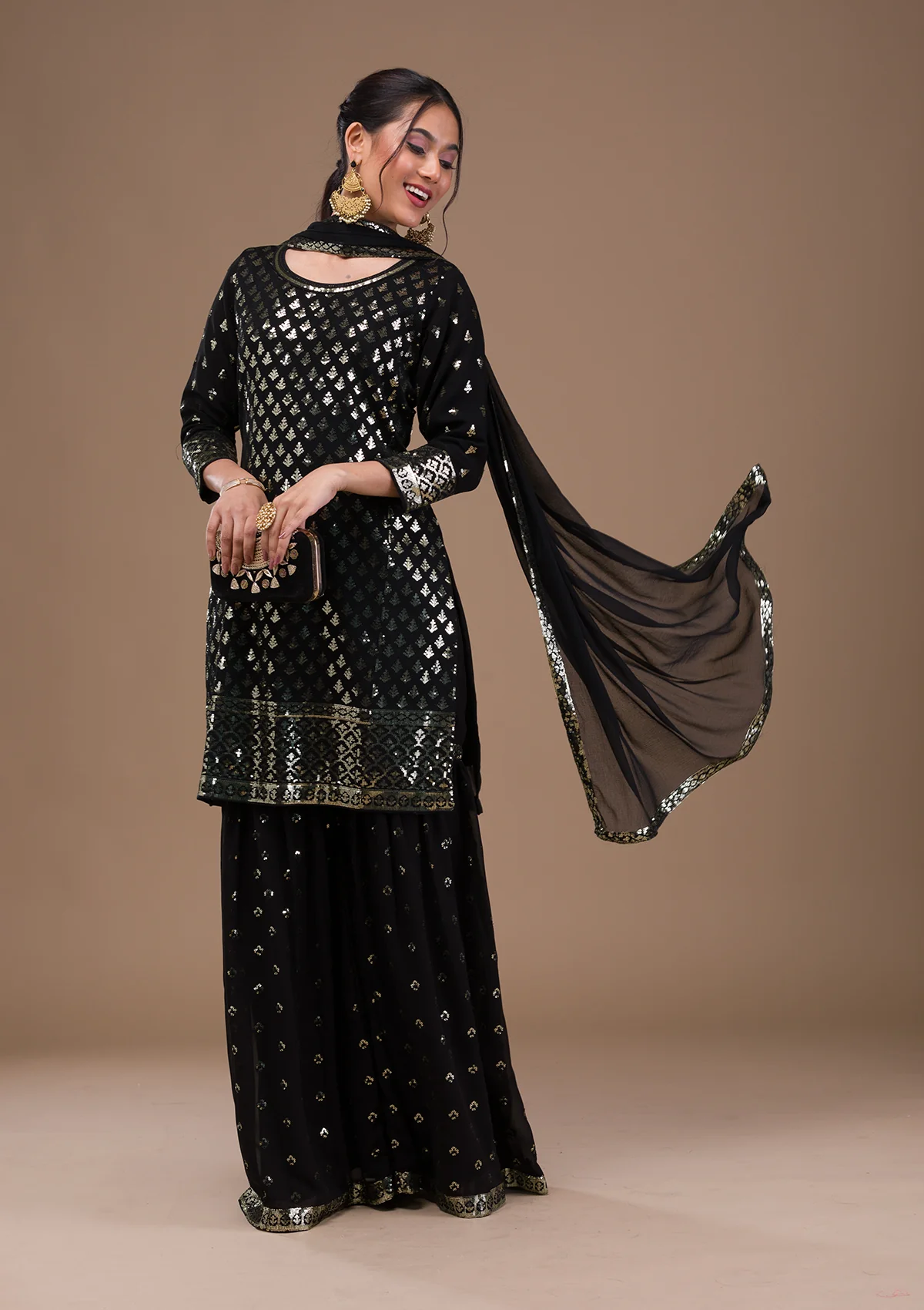 Black Sequins Georgette Readymade Salwar Suit