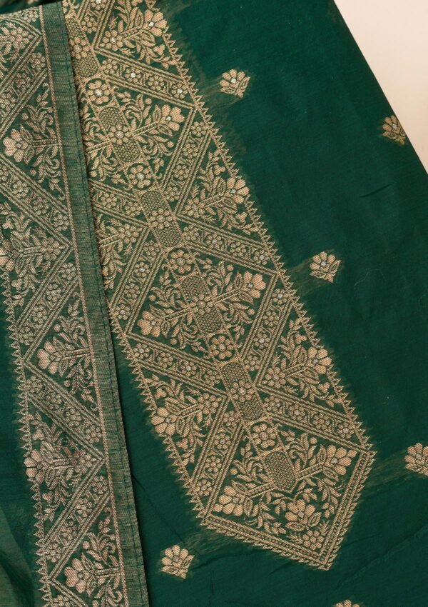 Bottle Green Zariwork Soft Silk Unstitched Salwar Suit - Image 6