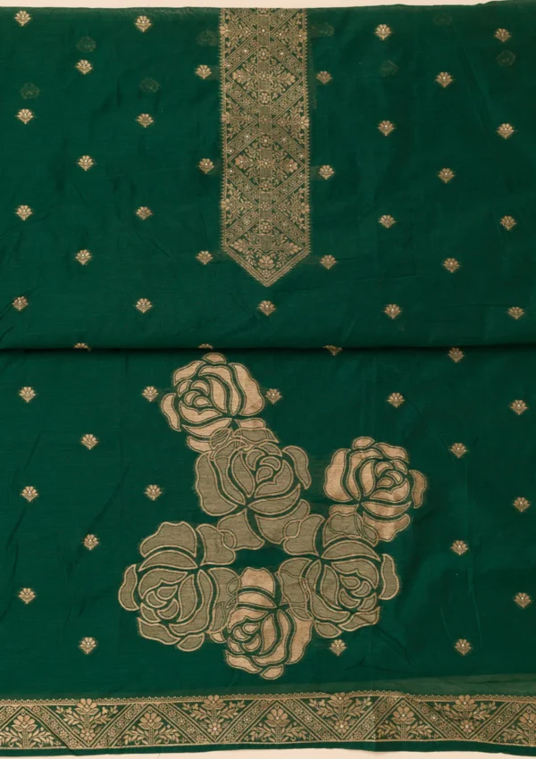 Bottle Green Zariwork Soft Silk Unstitched Salwar Suit - Image 3