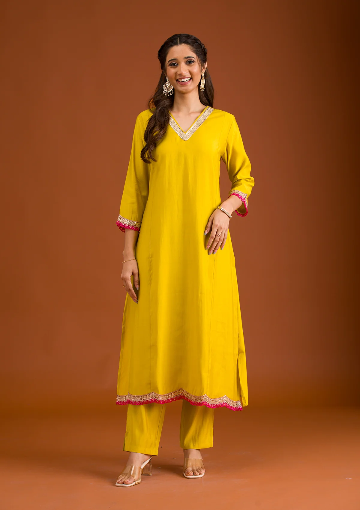 Parrot Green Zariwork Semi Crepe Readymade Salwar Suit