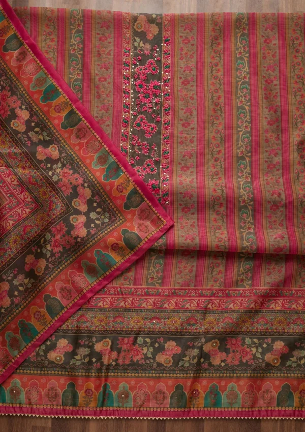 Pink Threadwork Chanderi Unstitched Salwar Suit - Image 3