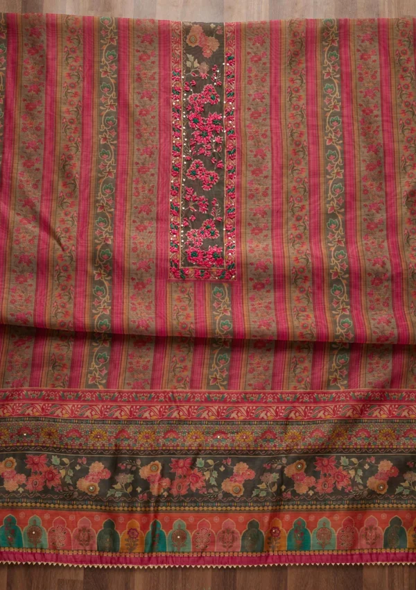 Pink Threadwork Chanderi Unstitched Salwar Suit - Image 4