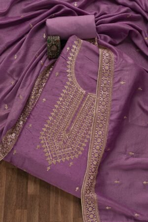 Purple Zariwork Raw Silk Unstitched Salwar Suit