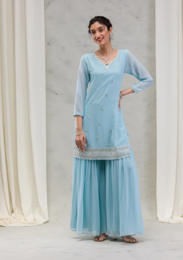 Sea Green Stonework Georgette Readymade Salwar Suit - Image 5
