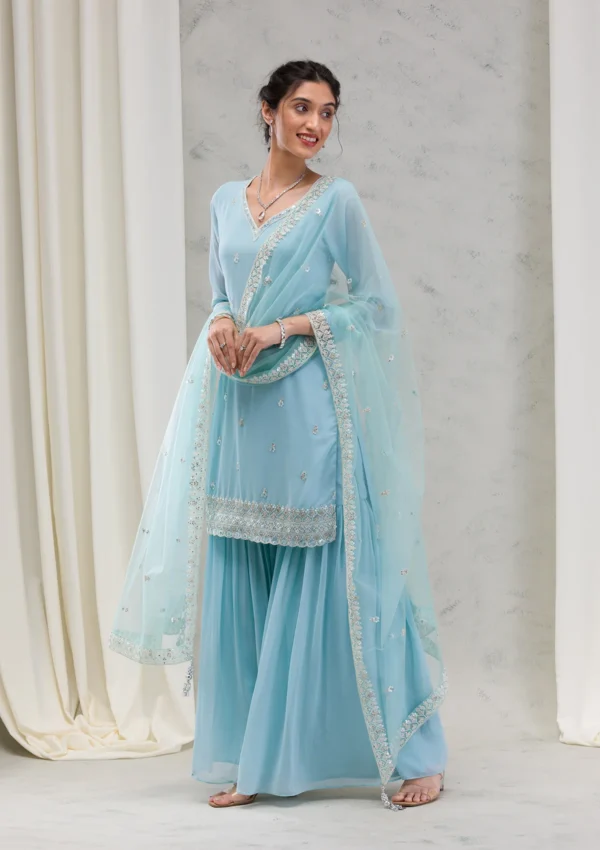 Sea Green Stonework Georgette Readymade Salwar Suit - Image 3