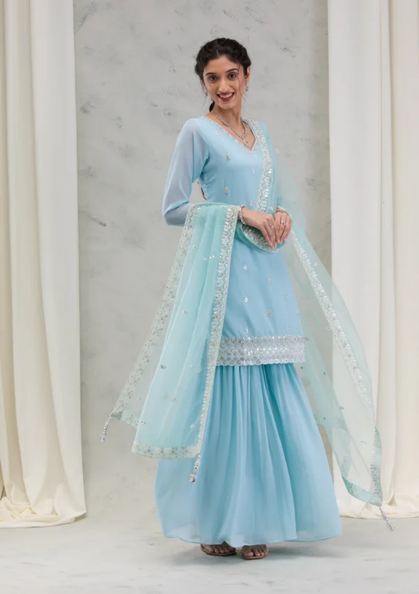 Sea Green Stonework Georgette Readymade Salwar Suit - Image 2