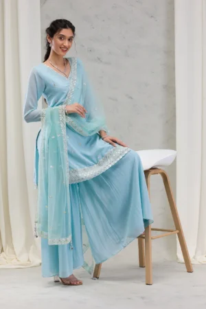 Sea Green Stonework Georgette Readymade Salwar Suit