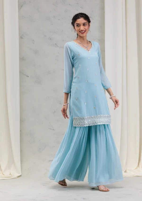 Sea Green Stonework Georgette Readymade Salwar Suit - Image 6