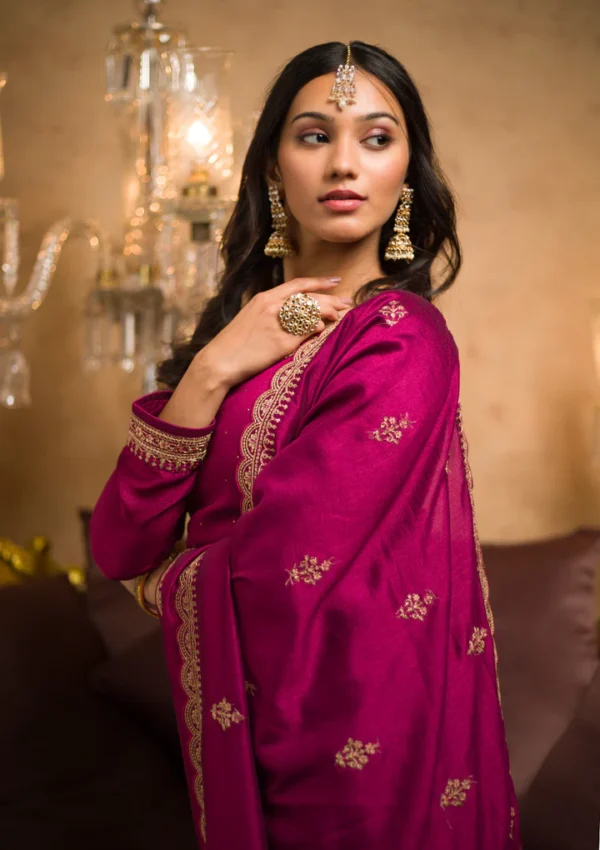 Wine Zariwork Raw Silk Readymade Sharara Suit - Image 2