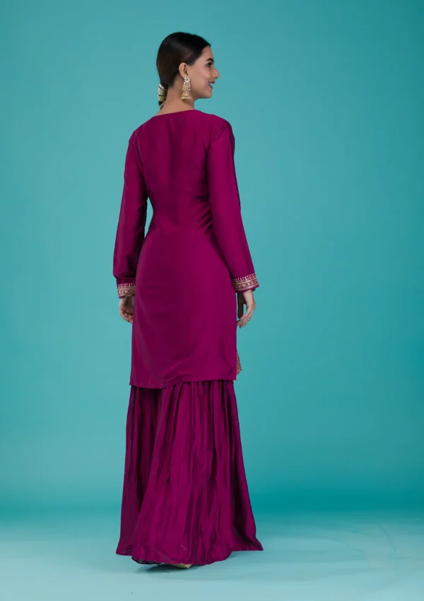 Wine Zariwork Raw Silk Readymade Sharara Suit - Image 5