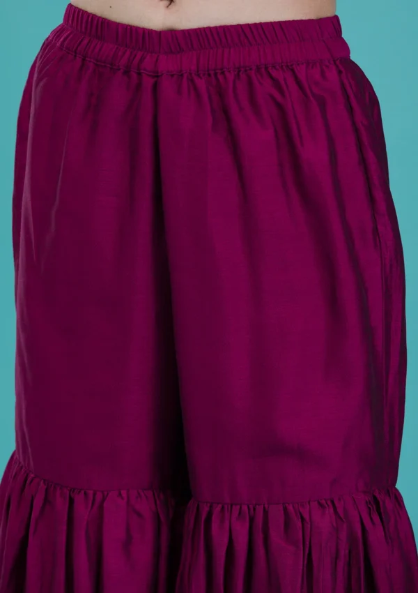 Wine Zariwork Raw Silk Readymade Sharara Suit - Image 6