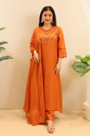 Chunnon Anarkali With Dabka Work on the Neck and Moti Work