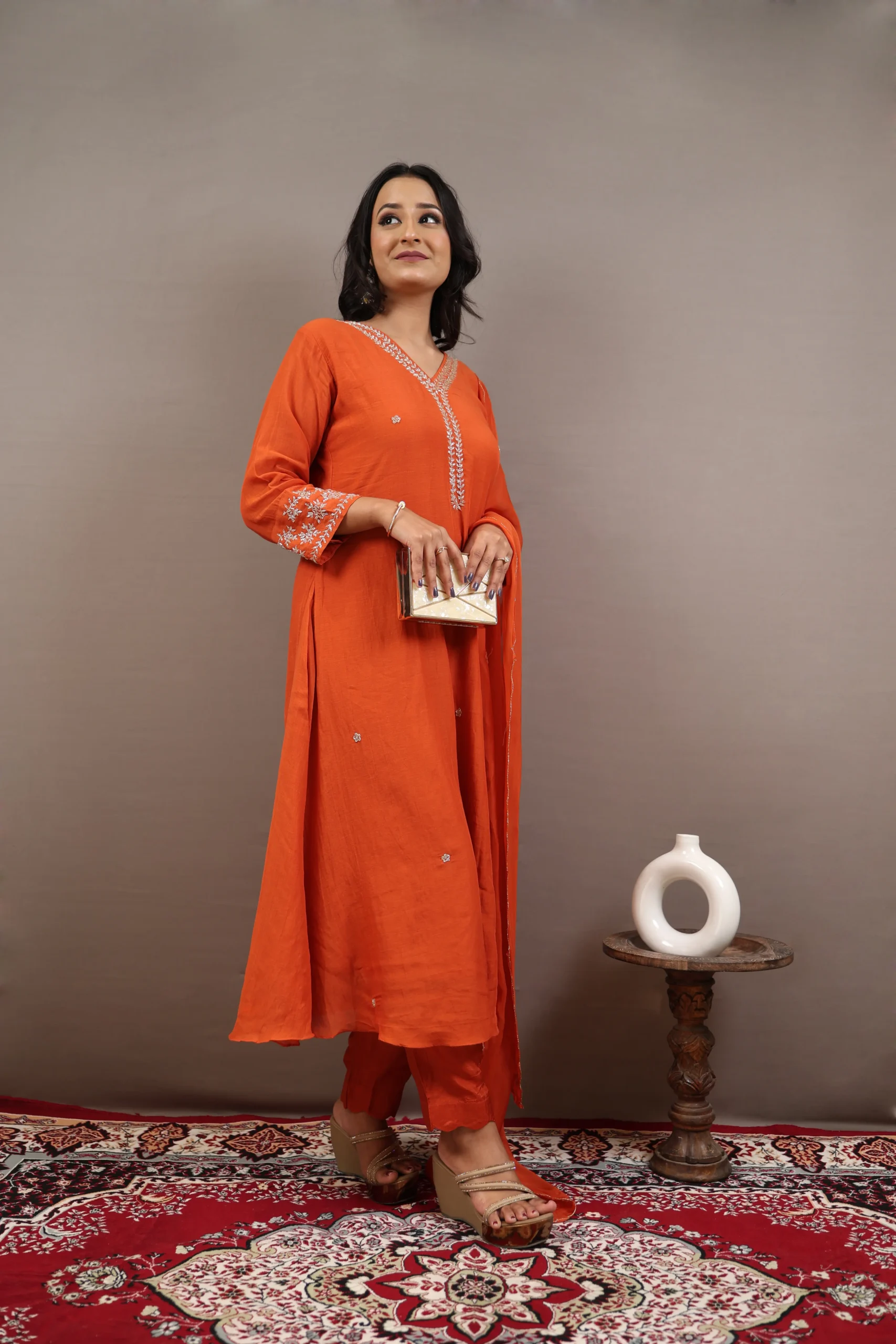 Hand Embroidered Three Pcs Suit with Organza Dupatta - Image 3