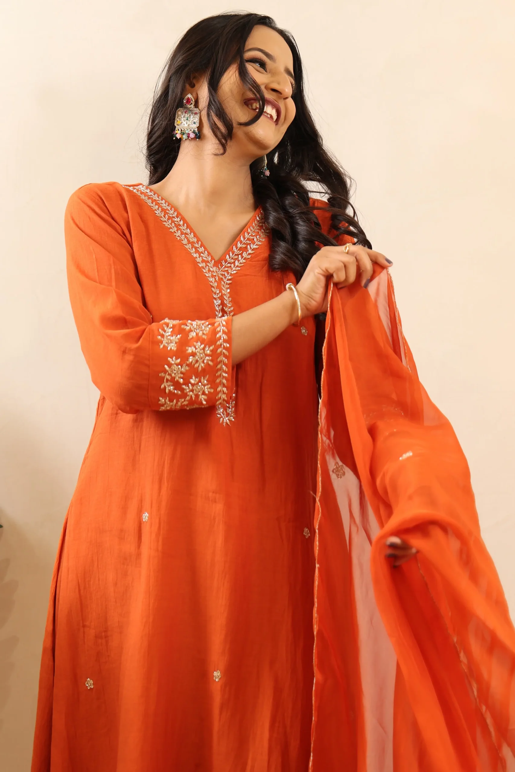 Hand Embroidered Three Pcs Suit with Organza Dupatta - Image 6