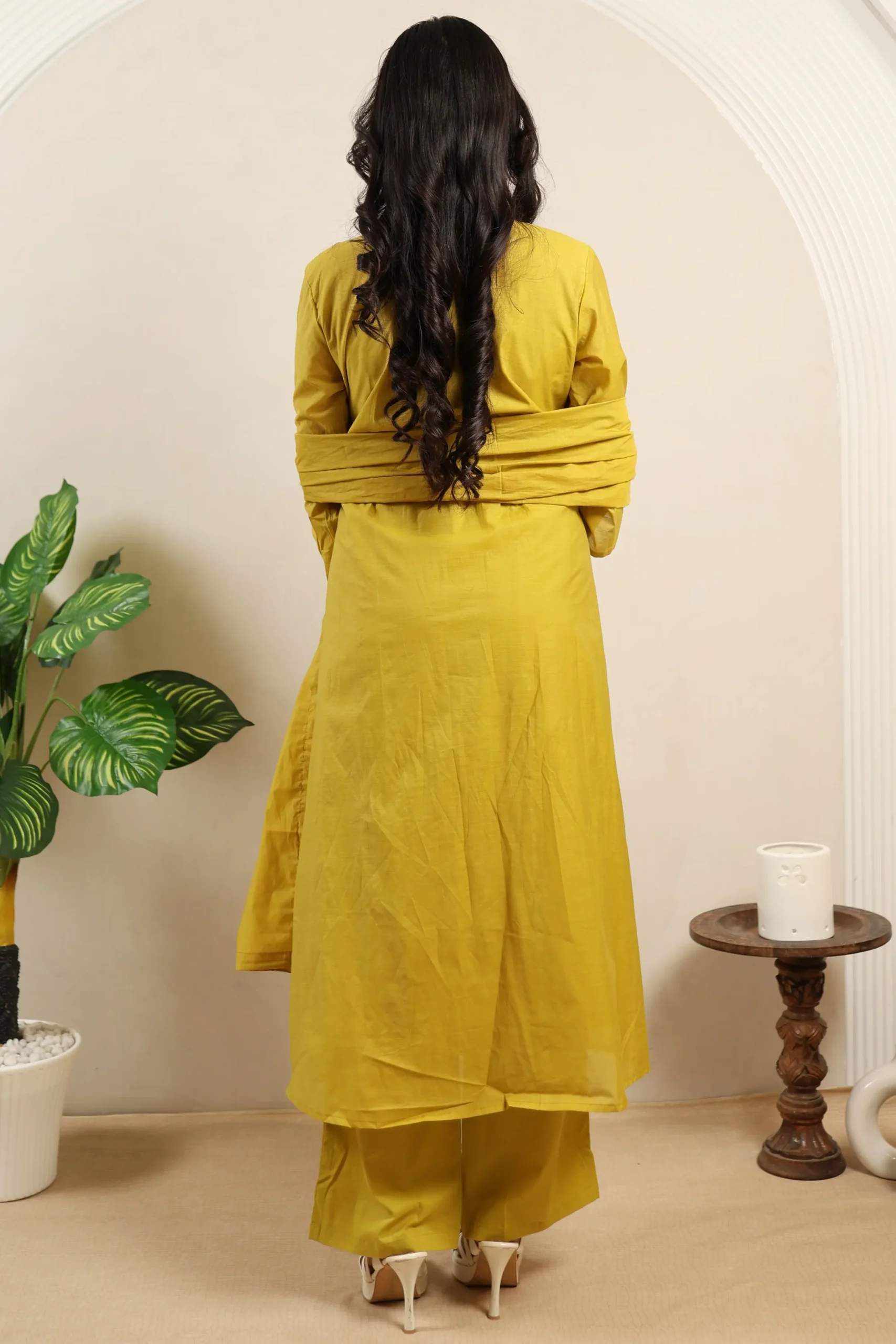 Mustard Naira Cut Frock with Cotton Dupatta - Image 4