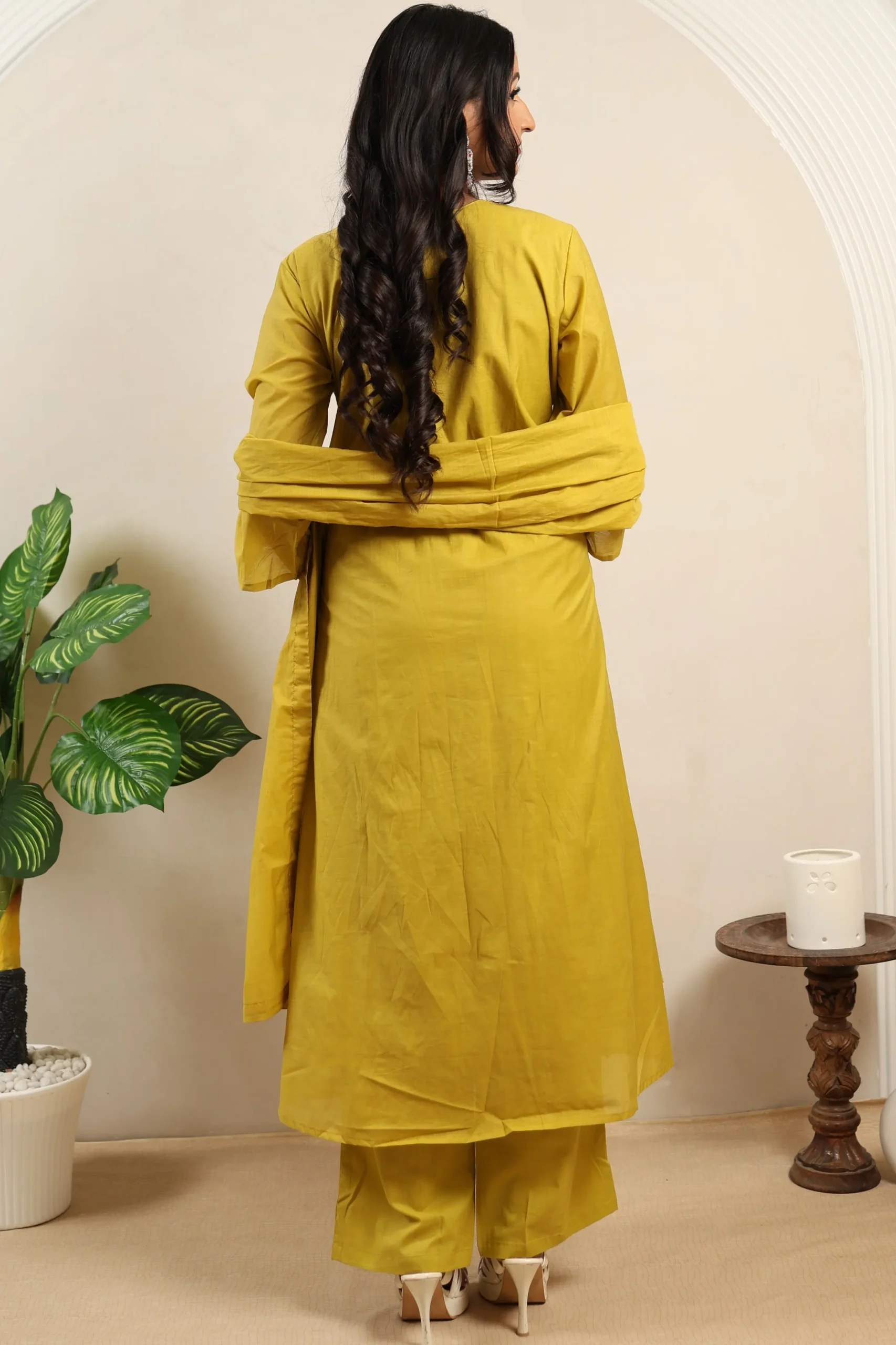 Mustard Naira Cut Frock with Cotton Dupatta - Image 5