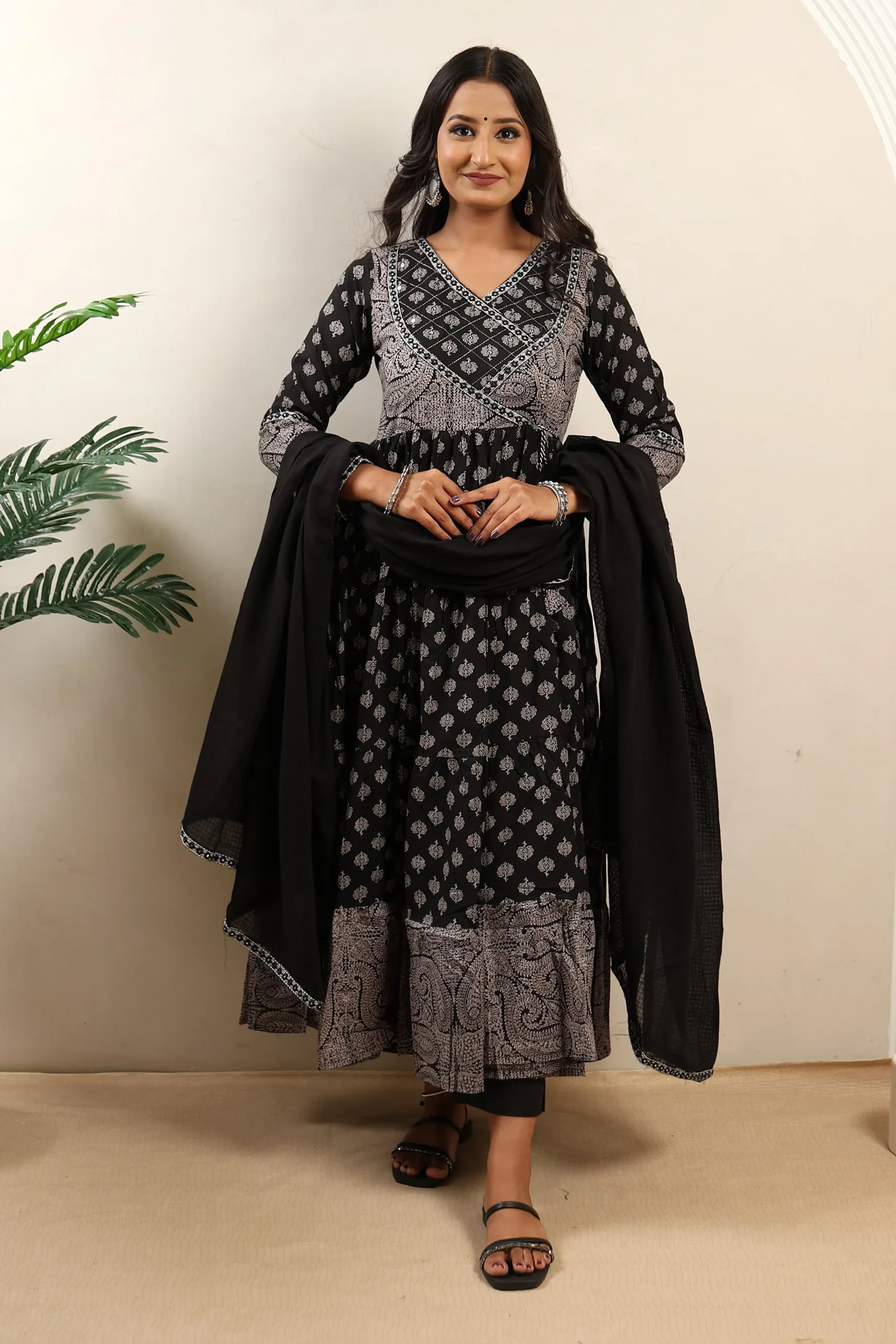 Black Anarkali Frock with Cotton Dupatta