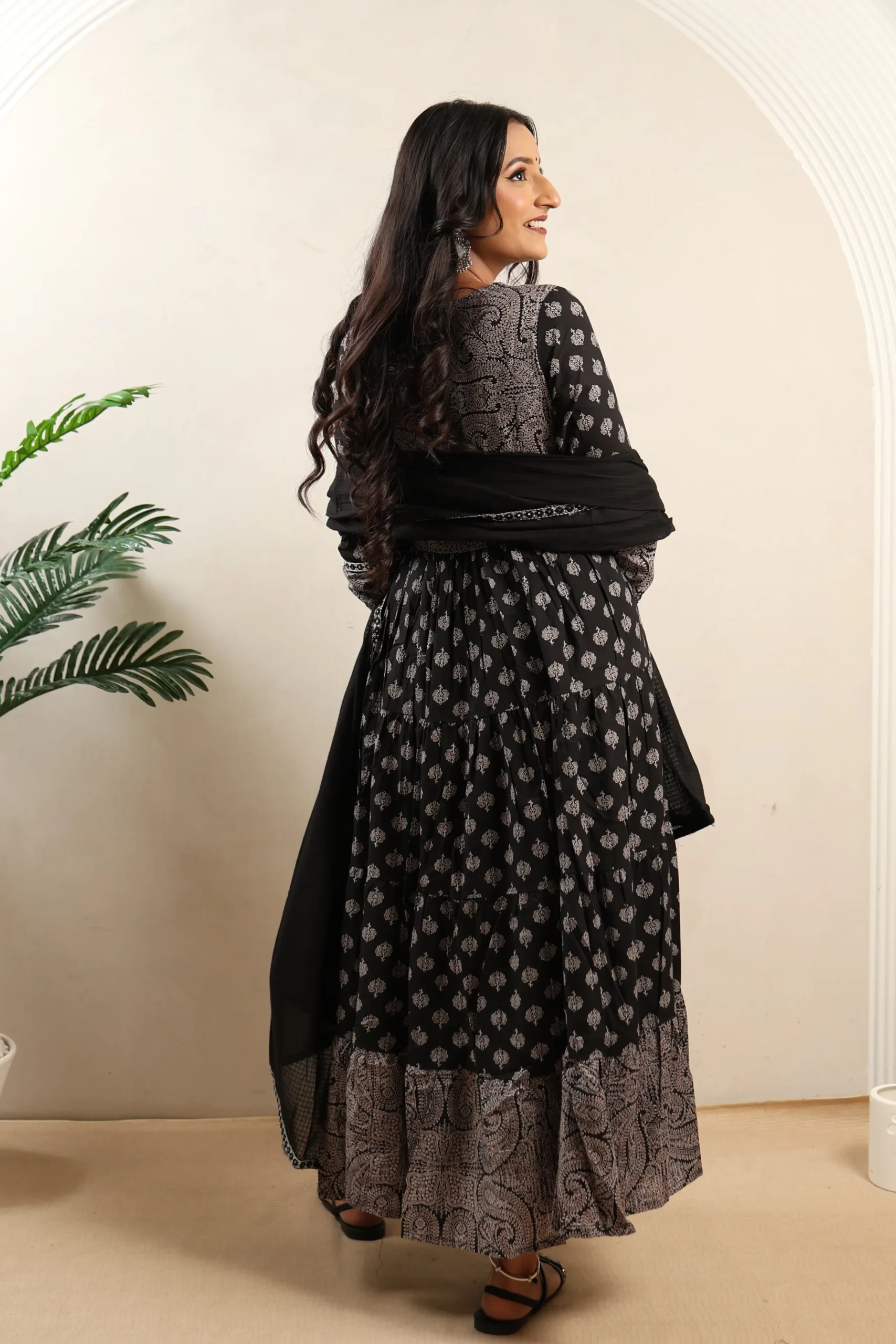 Black Anarkali Frock with Cotton Dupatta - Image 7