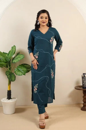 Indigo Blue Cord Set with Thread Work