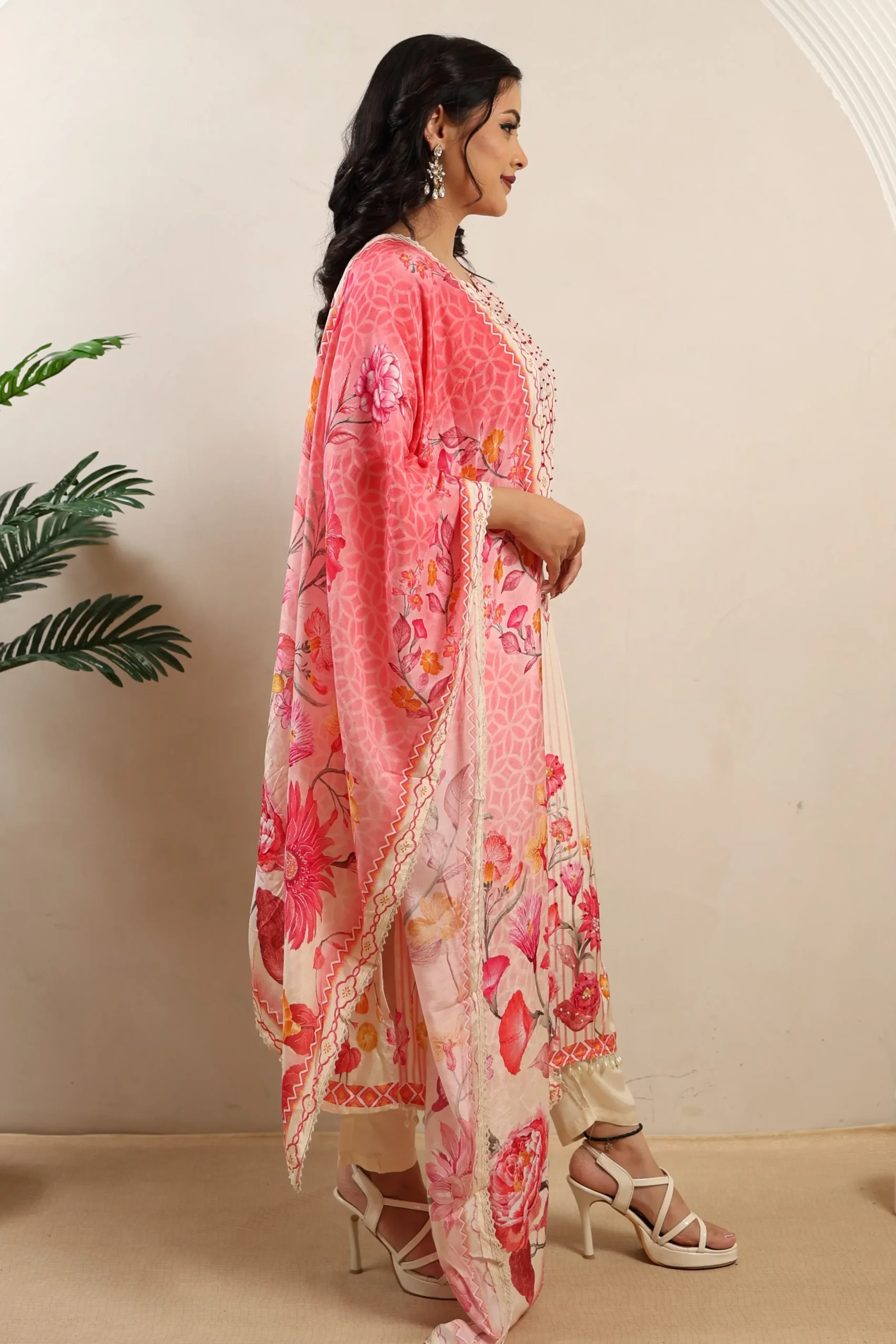 Muslin A-Line Suit with Bead Work - Image 4