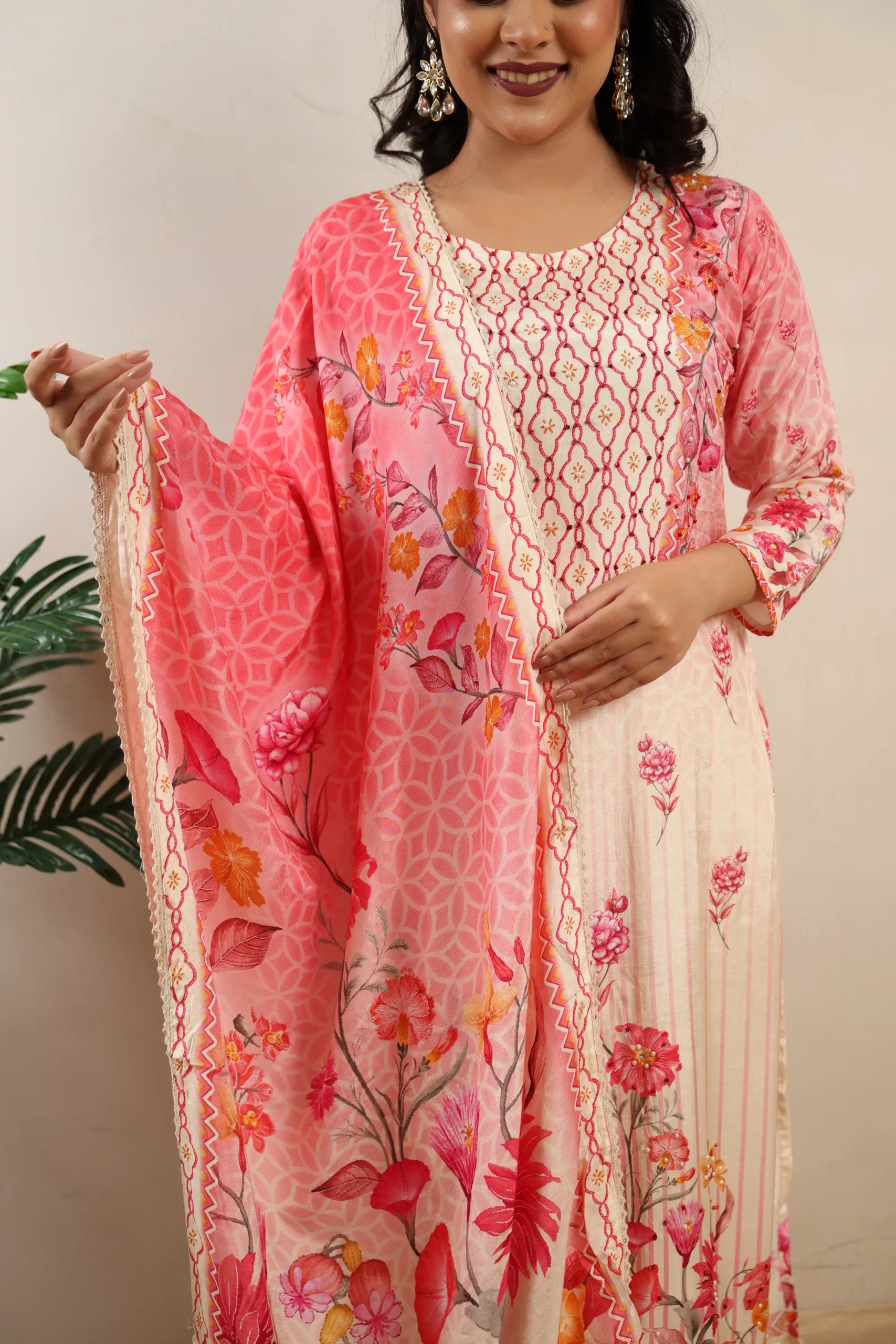 Muslin A-Line Suit with Bead Work - Image 2