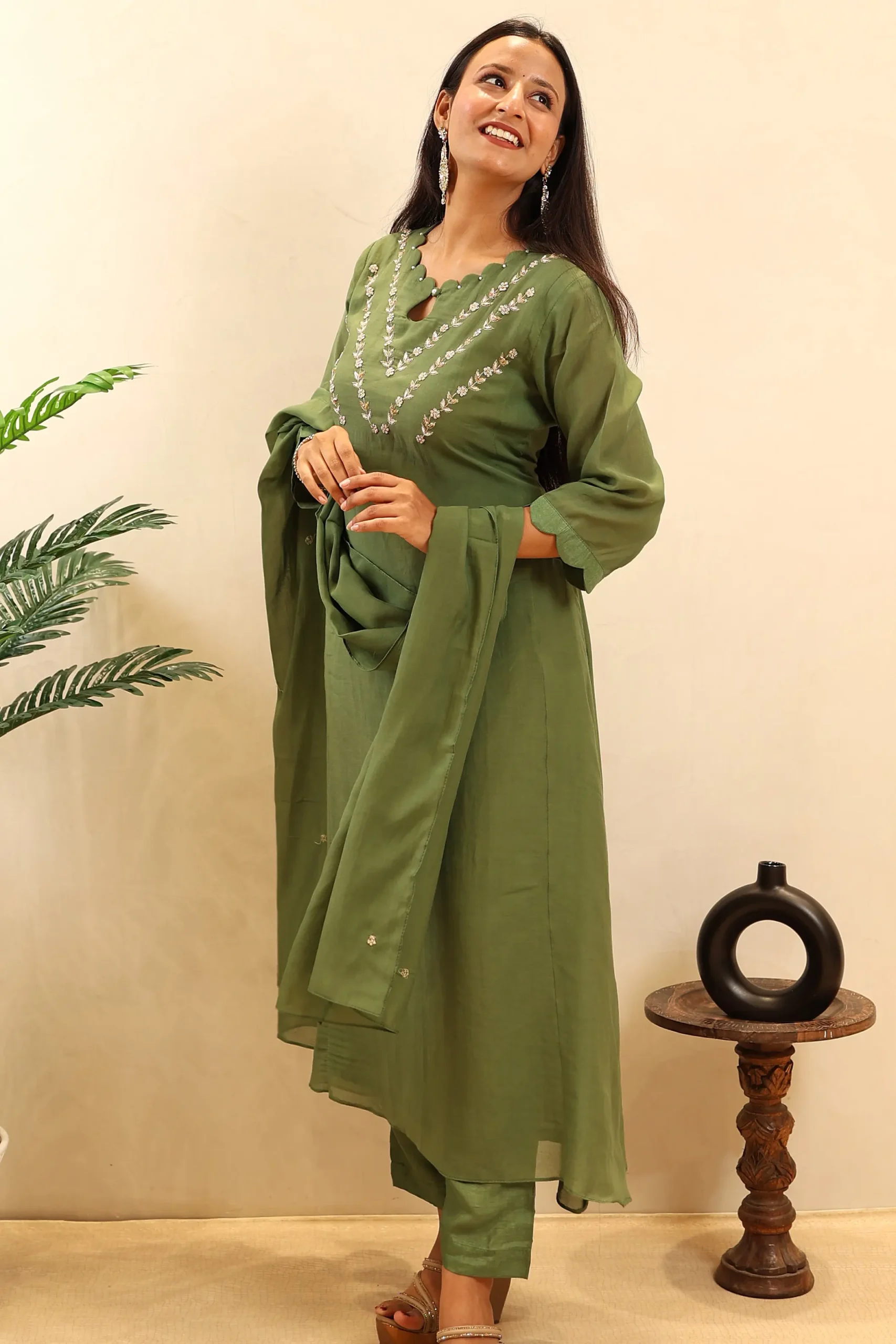 Chunnon Anarkali Featuring Dabka Work on the Neck and Moti Work - Image 2