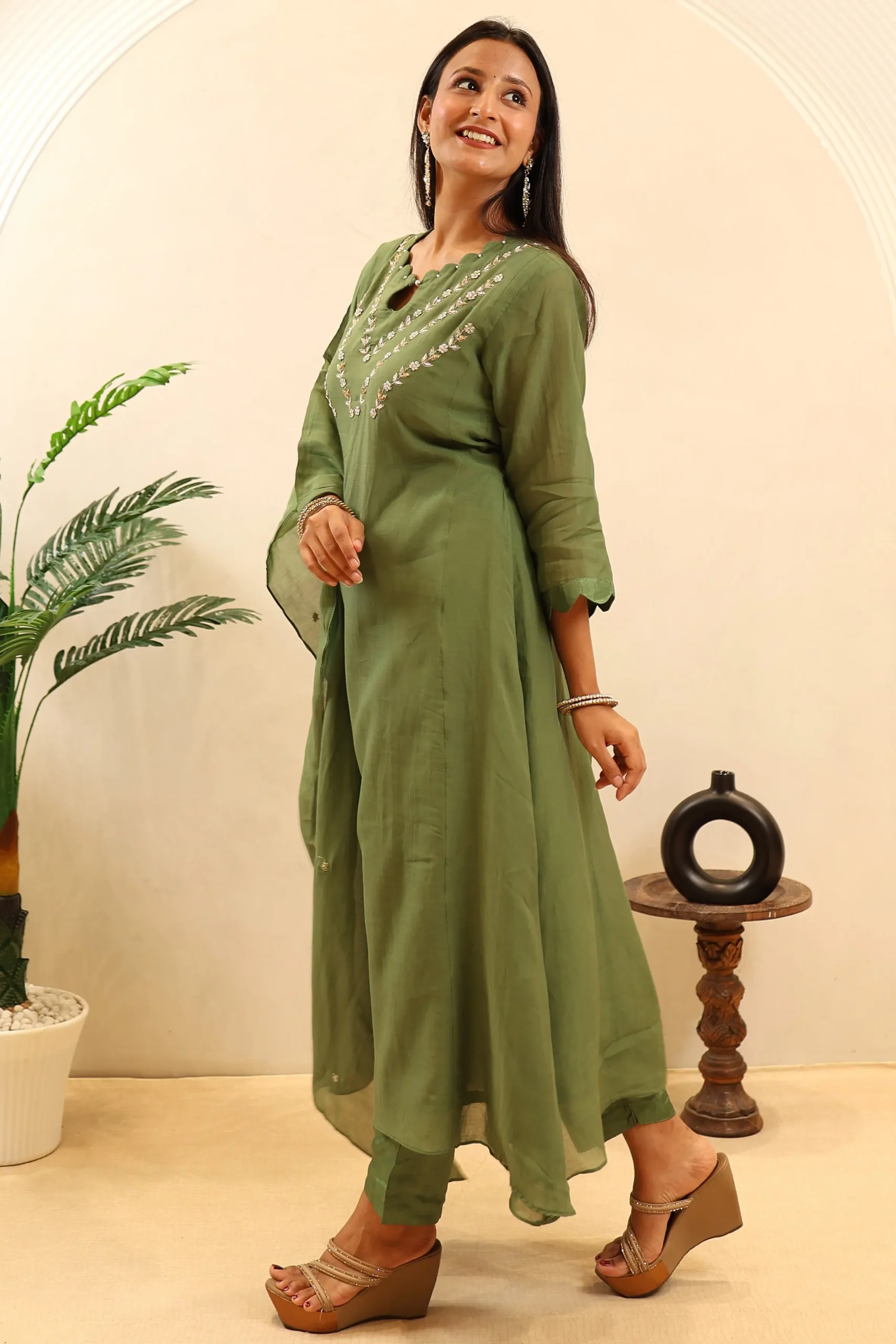 Chunnon Anarkali Featuring Dabka Work on the Neck and Moti Work - Image 4