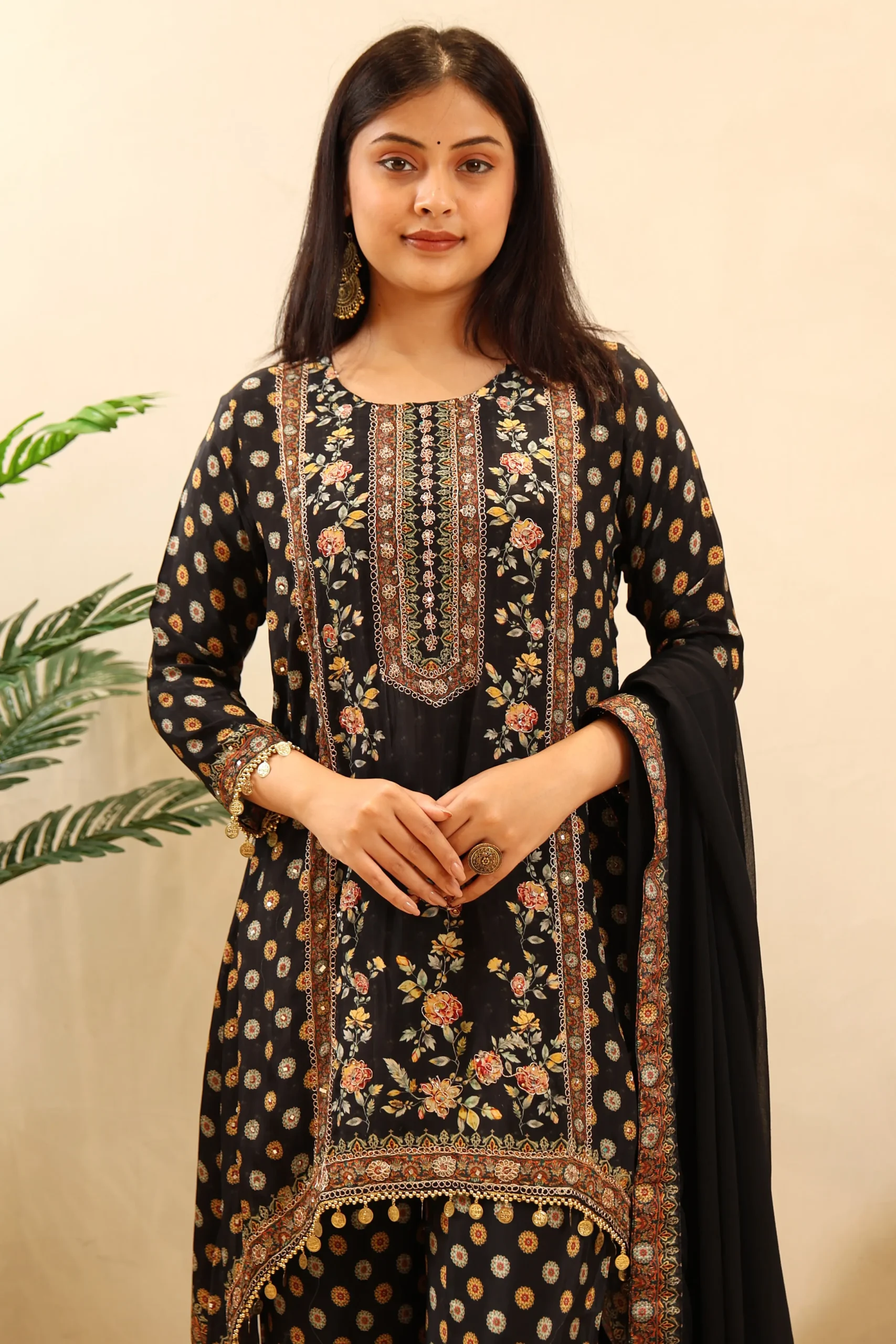 Printed Muslin Kaftan Pattern Suit with Muslin Dupatta and Doori Work - Image 6