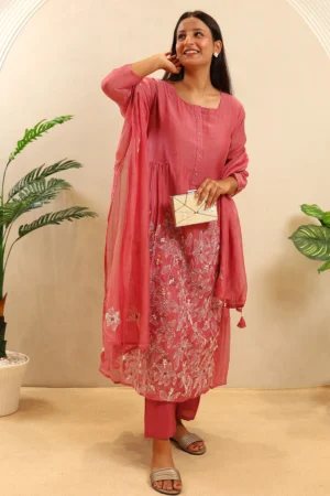 Long Suit with Thread Work and Cotton Dupatta
