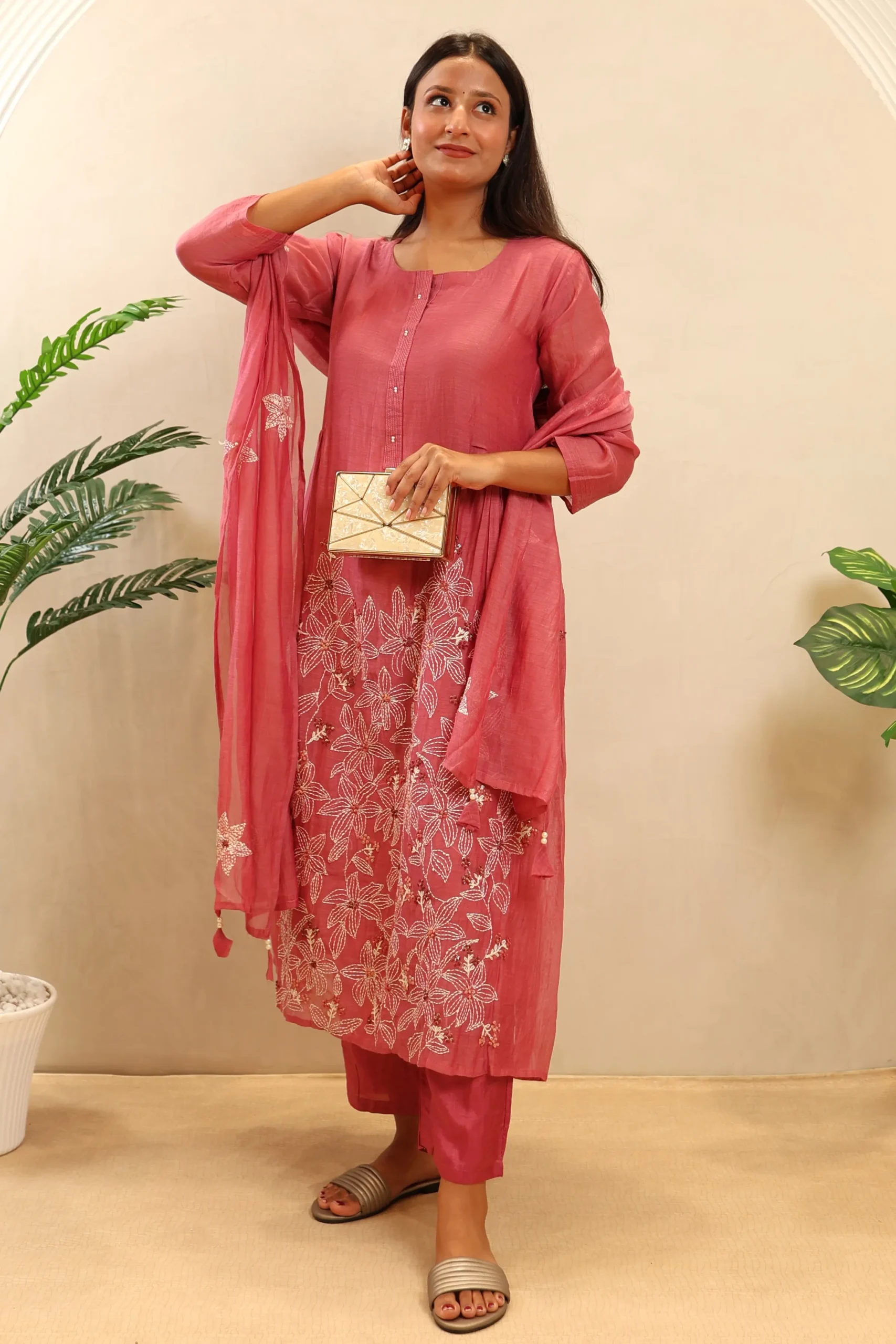 Long Suit with Thread Work and Cotton Dupatta - Image 3