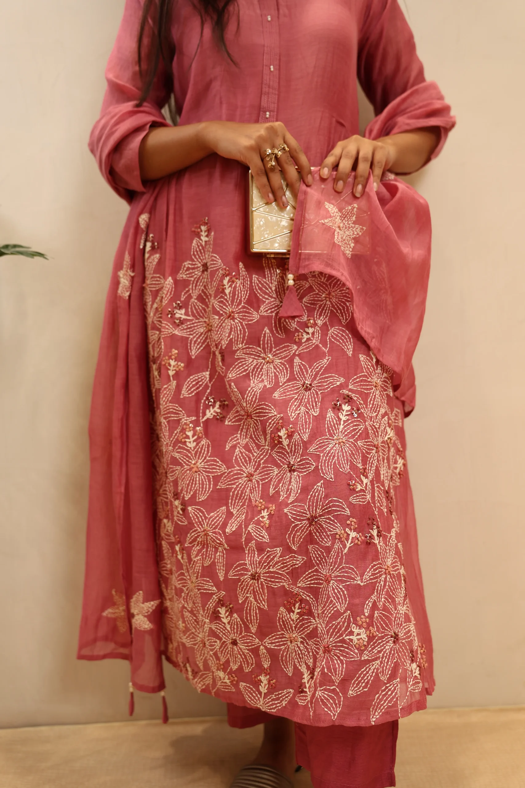 Long Suit with Thread Work and Cotton Dupatta - Image 5