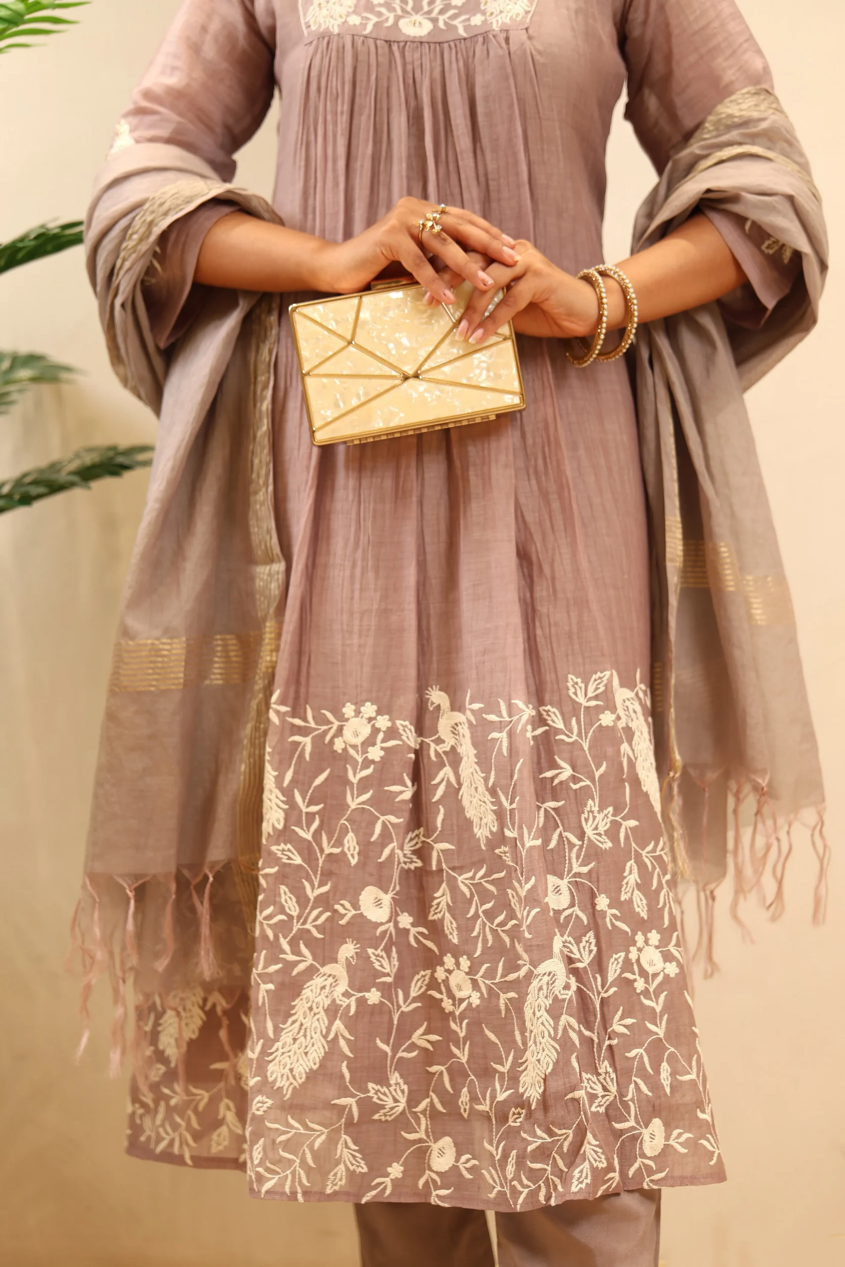 Cotton Anarkali Frock with Thread Work and Cotton Dupatta - Image 7