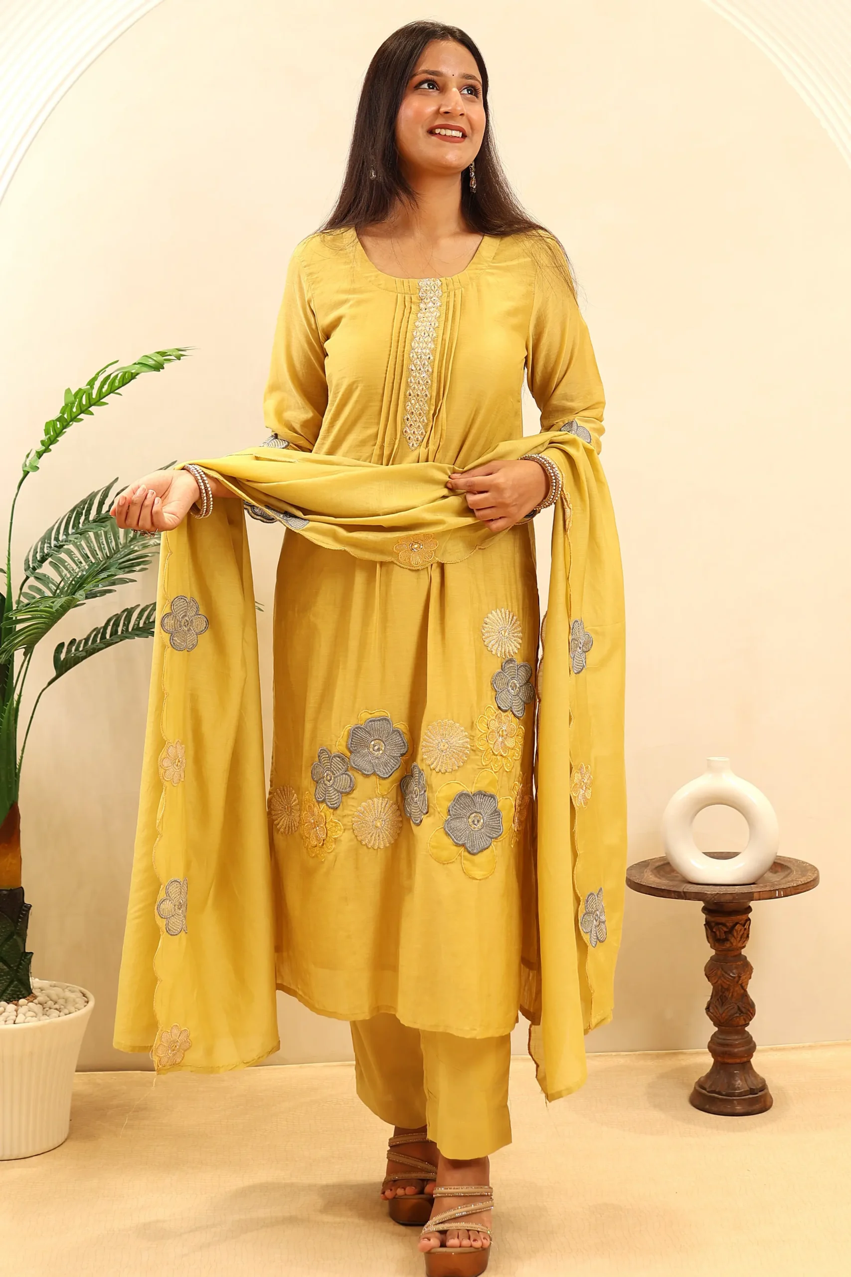 Cotton A-Line Suit with Cotton Dupatta - Image 3