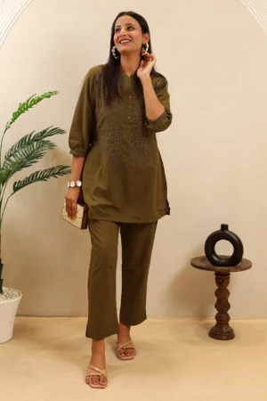 Cotton Cord Set with Cutwork Design