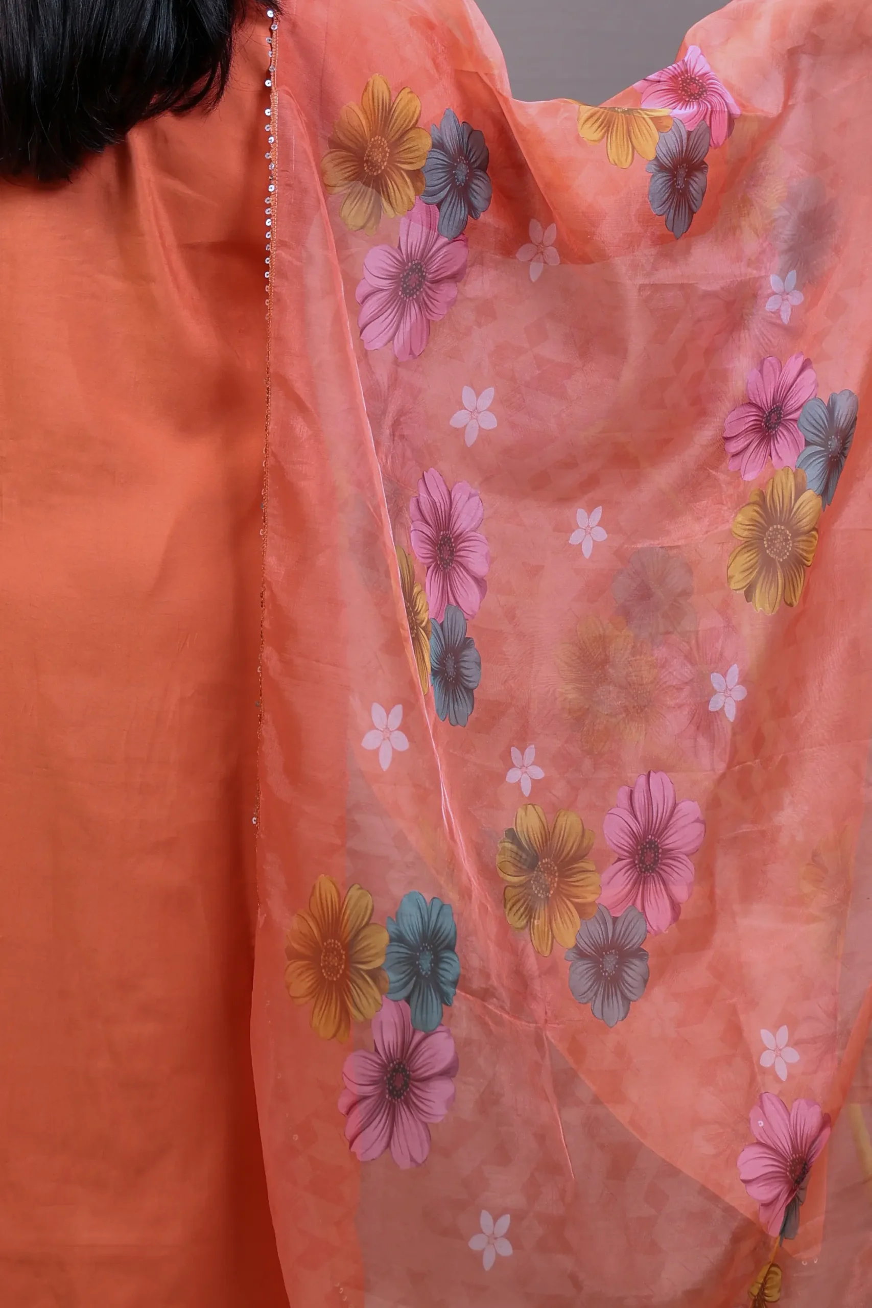 Straight Suit with Handwork on the Neck and Printed Dupatta - Image 7