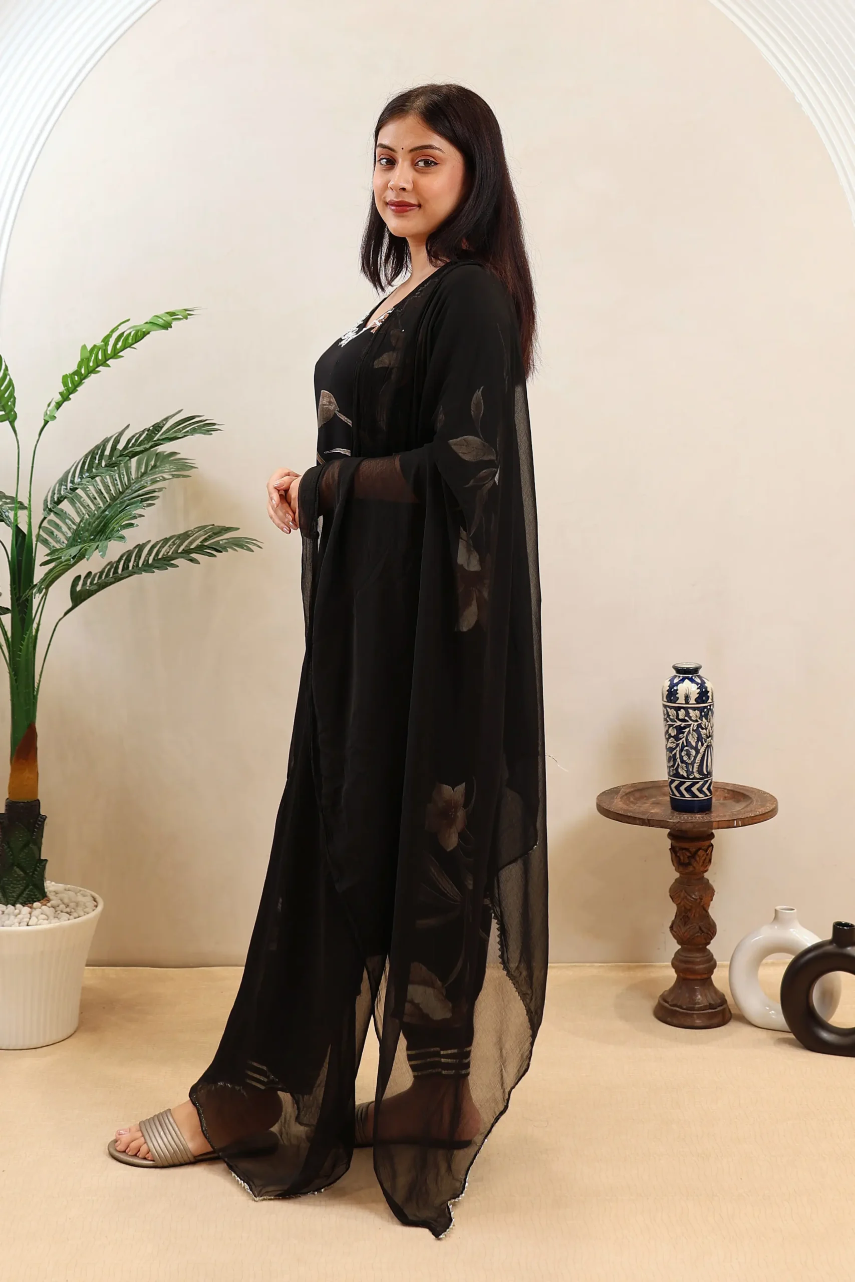 Straight Suit with Cotton Dupatta and Thread Work - Image 5