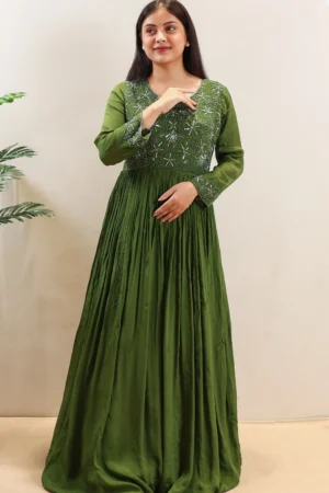 Green Long Party Wear Gown with Handwork