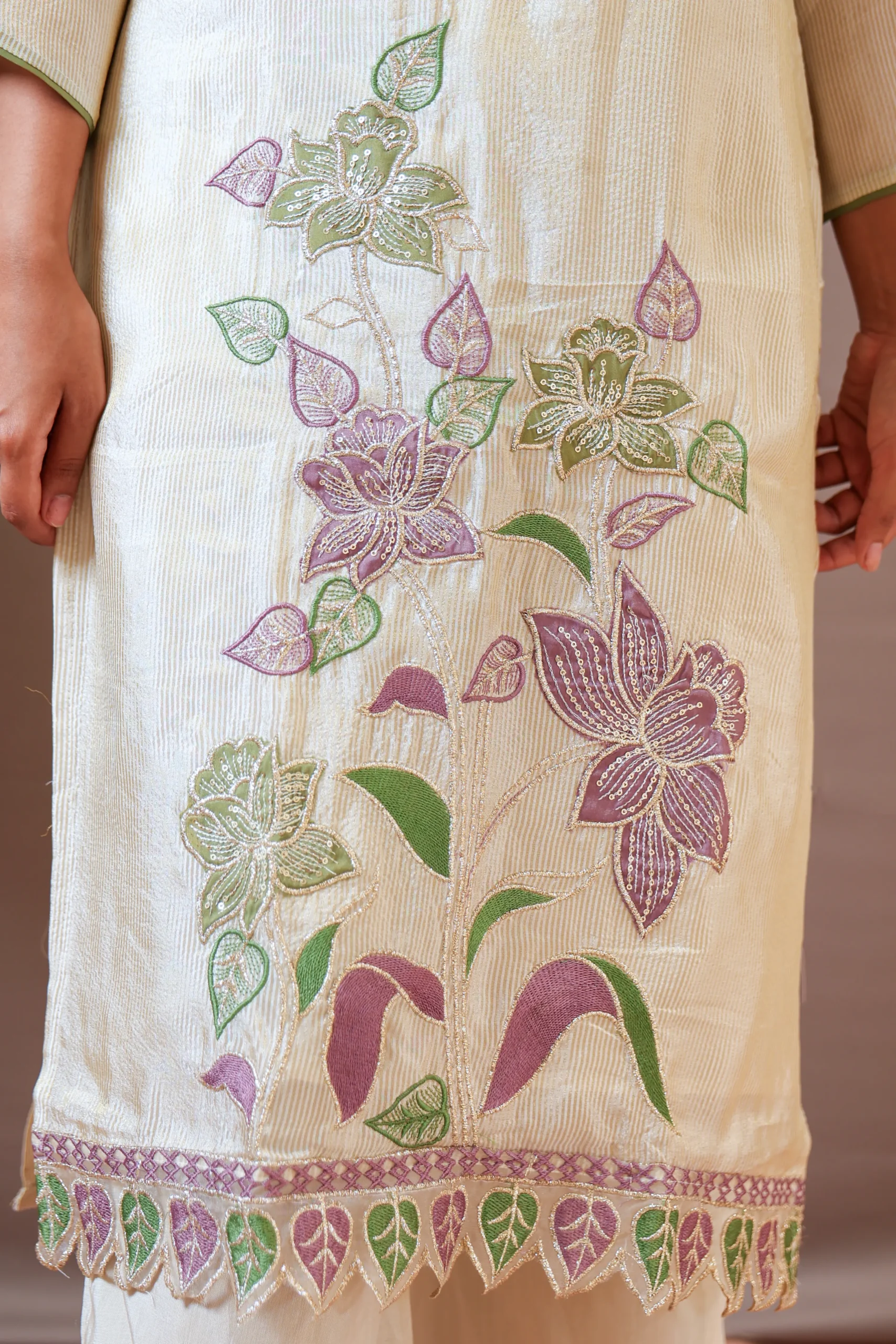 Tissue A-Line Suit with Work and Tissue Dupatta - Image 8