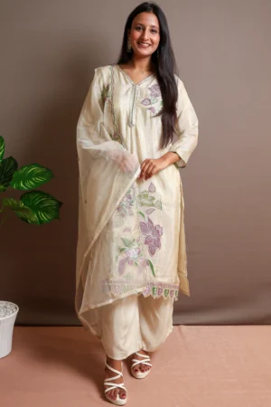 Tissue A-Line Suit with Work and Tissue Dupatta