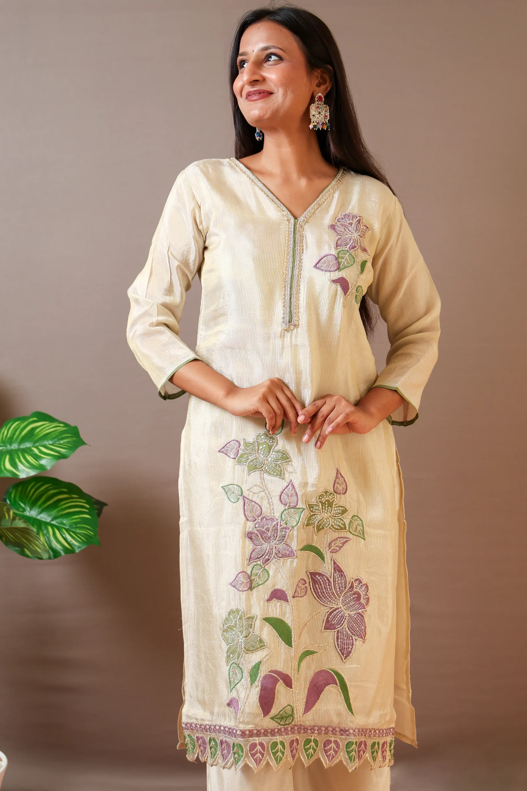 Tissue A-Line Suit with Work and Tissue Dupatta - Image 5