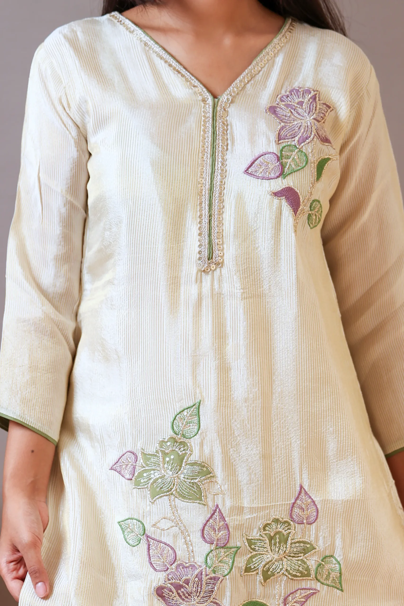Tissue A-Line Suit with Work and Tissue Dupatta - Image 6
