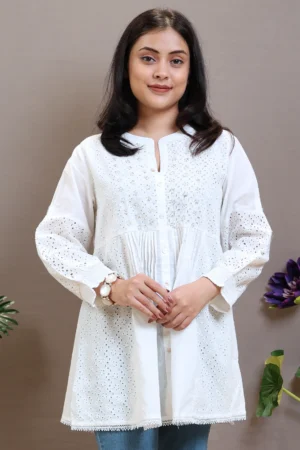 single-white-kurti-with-cutwork-and-handwork