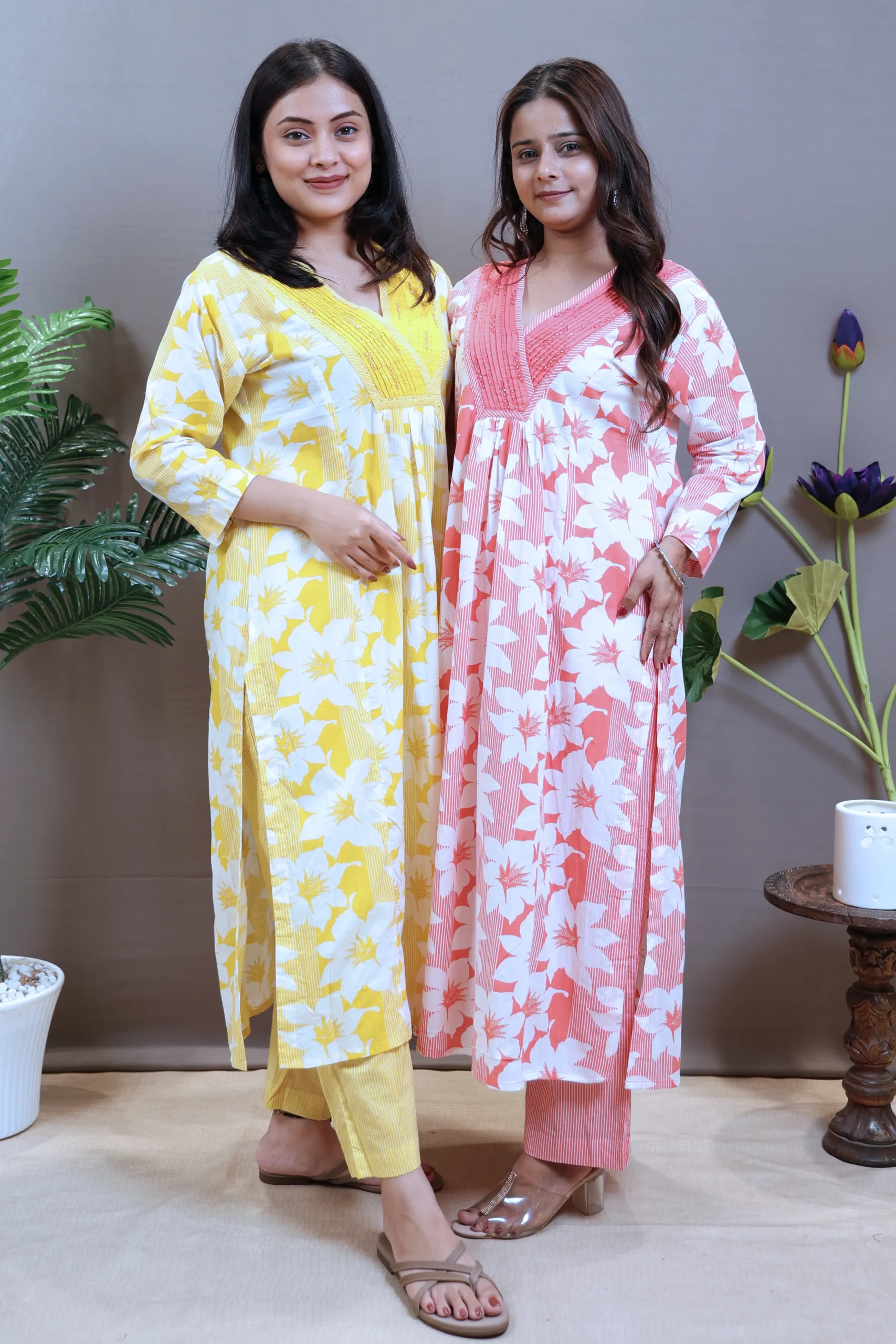 Printed V-Neck A-Line Suit with Cotton Dupatta - Image 13