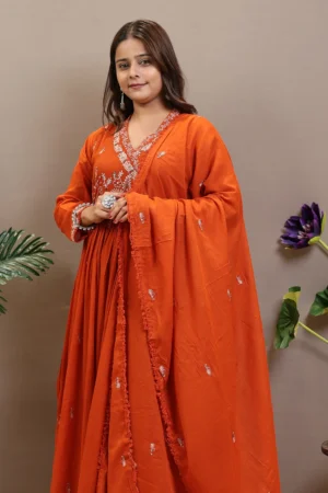 Angarqha with Thread Work and Cotton Dupatta